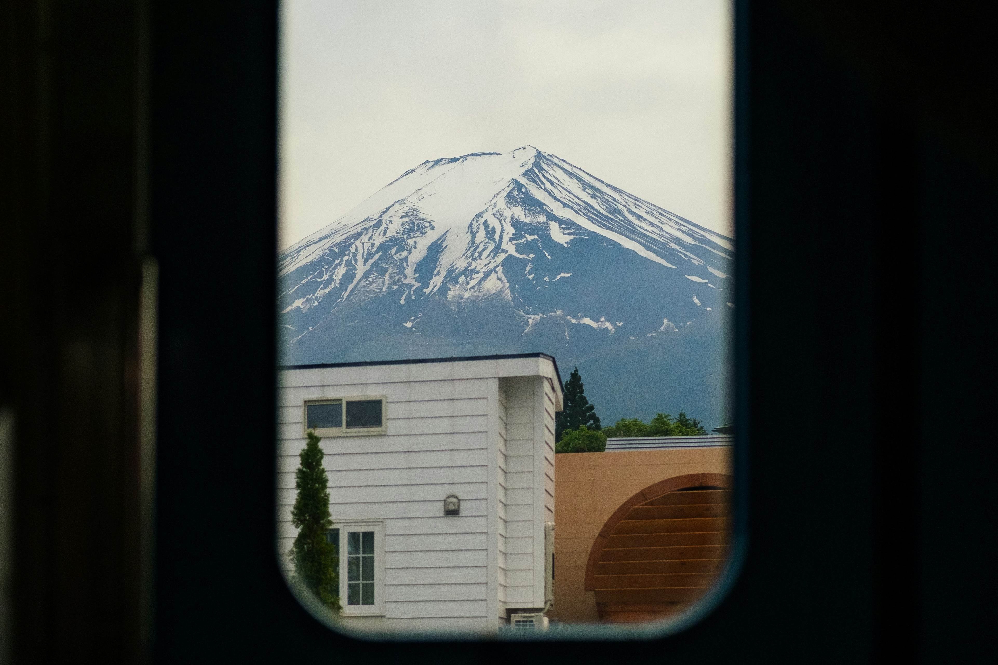 Mount Fuji through a window